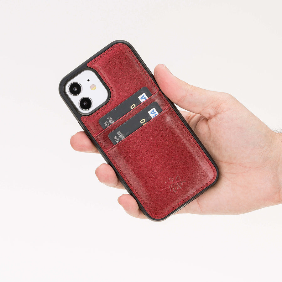 Luxury Red Leather iPhone 12 Back Cover Case with Card Holder - Venito – 2