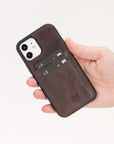 Luxury Dark Brown Leather iPhone 12 Back Cover Case with Card Holder - Venito – 2