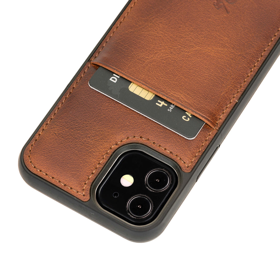 Luxury Brown Leather iPhone 12 Mini Back Cover Case with Card Holder - Venito – 3