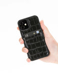 Luxury Black Crocodile Leather iPhone 12 Mini Back Cover Case with Card Holder - Venito – 2