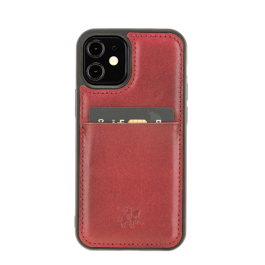 Luxury Red Leather iPhone 12 Mini Back Cover Case with Card Holder - Venito – 1