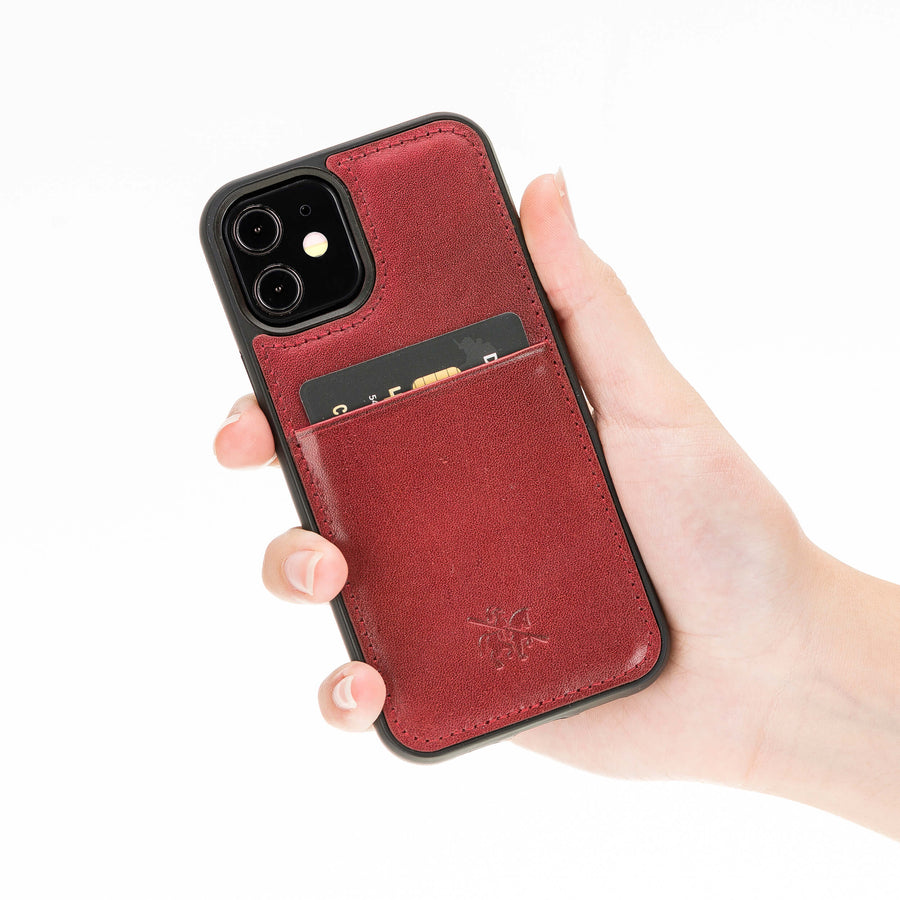 Luxury Red Leather iPhone 12 Mini Back Cover Case with Card Holder - Venito – 2
