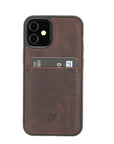 Luxury Dark Brown Leather iPhone 12 Mini Back Cover Case with Card Holder - Venito – 1