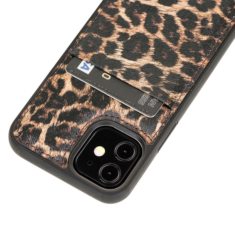 Luxury Leopard Print Leather iPhone 12 Mini Back Cover Case with Card Holder - Venito – 3