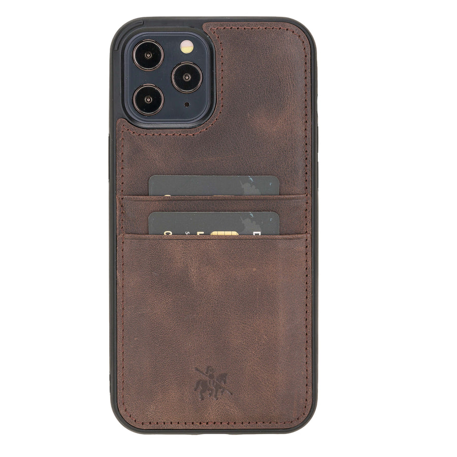 Luxury Dark Brown Leather iPhone 12 Pro Back Cover Case with Card Holder - Venito – 1