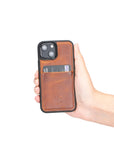 Luxury Brown Leather iPhone 13 Mini Back Cover Case with Card Holder - Venito – 7
