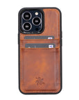 Luxury Brown Leather iPhone 13 Pro Back Cover Case with Card Holder - Venito – 1