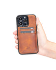 Luxury Brown Leather iPhone 13 Pro Back Cover Case with Card Holder - Venito – 7