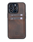 Luxury Dark Brown Leather iPhone 13 Pro Back Cover Case with Card Holder - Venito – 1