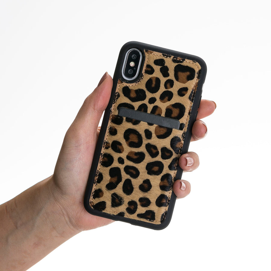 Luxury Leopard Leather iPhone X Back Cover Case with Card Holder - Venito – 2