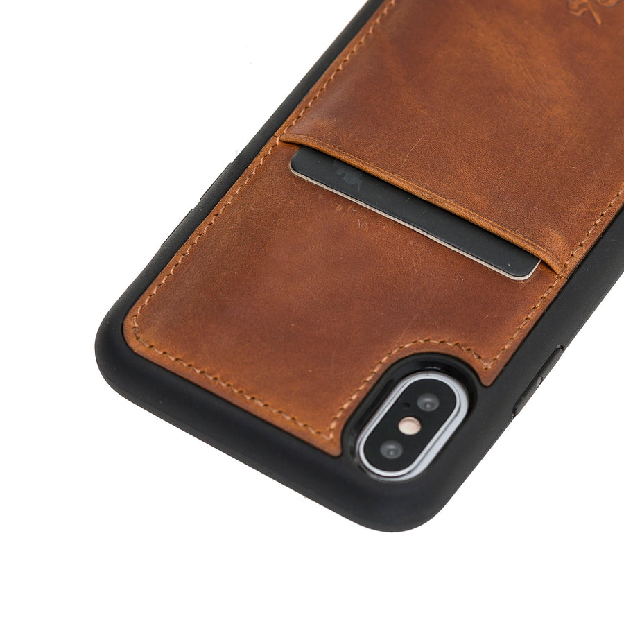 Luxury Brown Leather iPhone XS Back Cover Case with Card Holder - Venito – 3