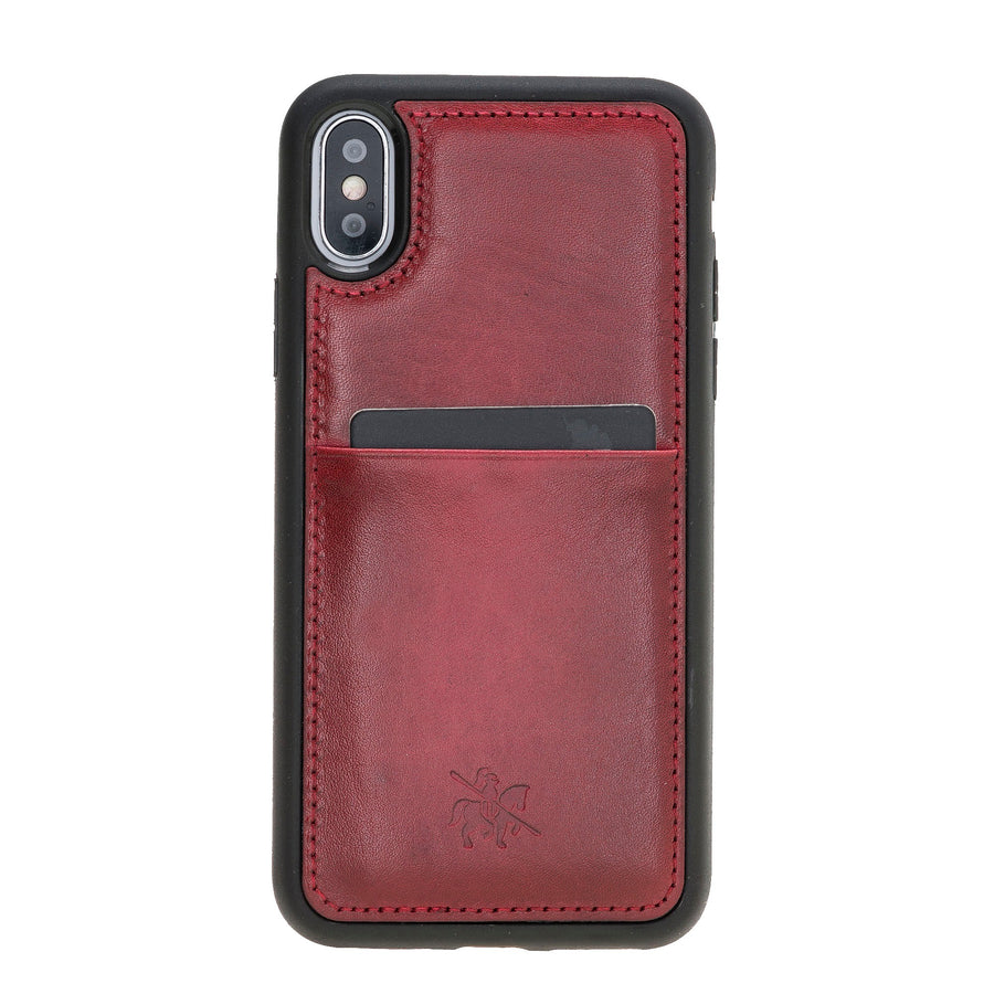 Luxury Red Leather iPhone XS Back Cover Case with Card Holder - Venito – 1