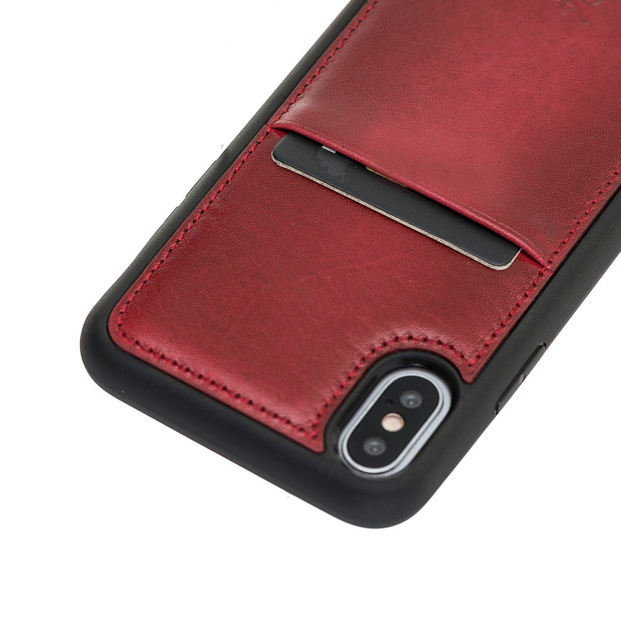 Luxury Red Leather iPhone XS Back Cover Case with Card Holder - Venito – 3