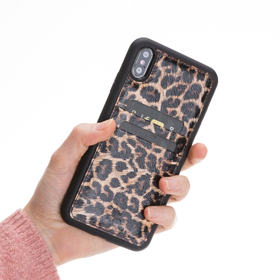 Luxury Leopard Print Leather iPhone XS Back Cover Case with Card Holder - Venito – 2