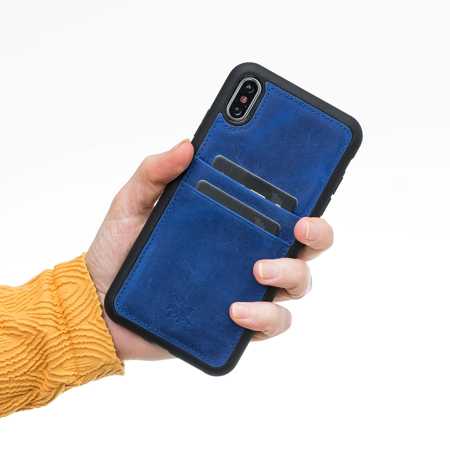 Luxury Blue Leather iPhone XS Max Back Cover Case with Card Holder - Venito – 2