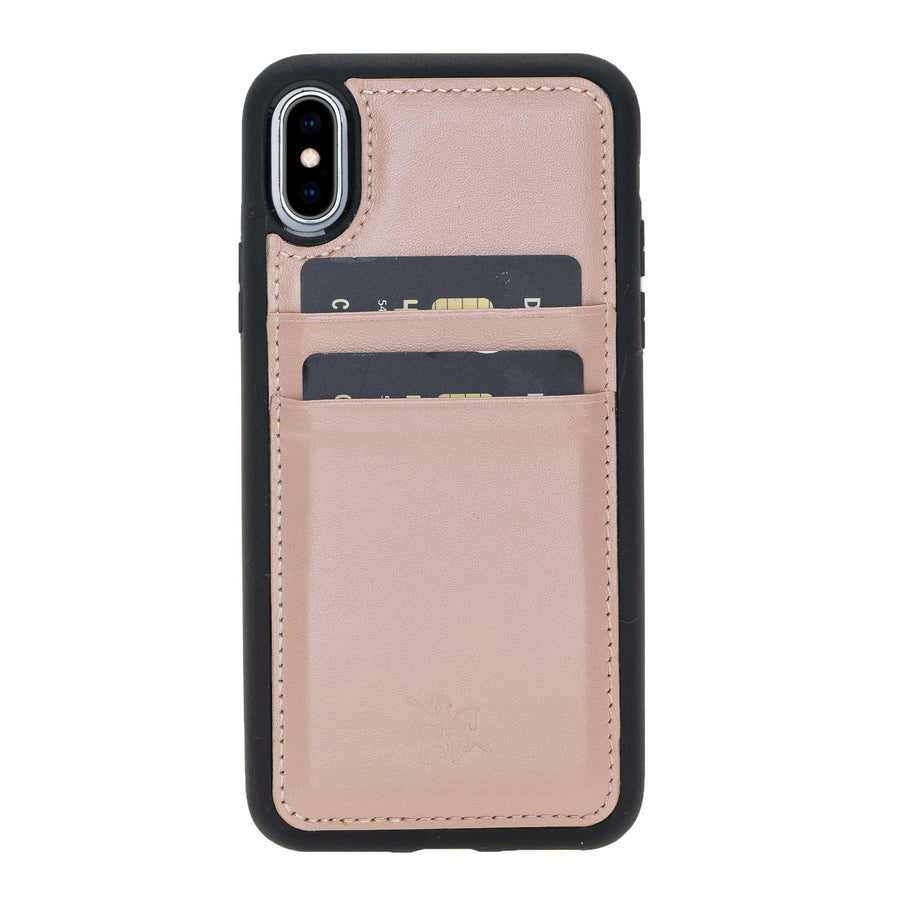 Luxury Pink Leather iPhone XS Back Cover Case with Card Holder - Venito – 1