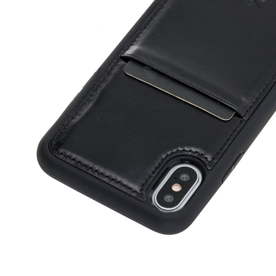 Luxury Black Leather iPhone XS Back Cover Case with Card Holder - Venito – 3