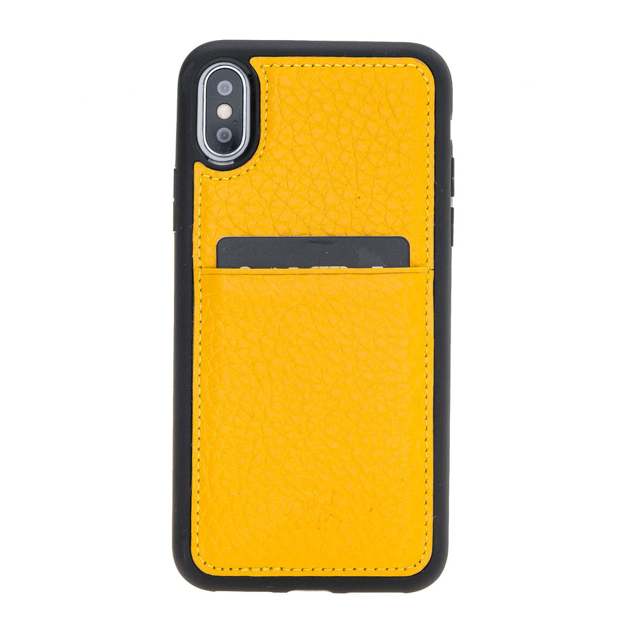 Luxury Yellow Print Leather iPhone XS Back Cover Case with Card Holder - Venito – 1