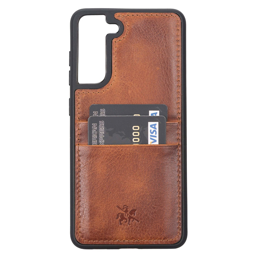 Luxury Brown Leather Samsung Galaxy S21 FE Back Cover Case with Card Holder - Venito – 2