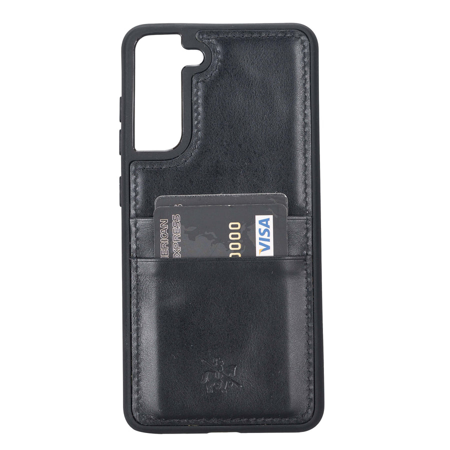 Luxury Black Leather Samsung Galaxy S21 FE Back Cover Case with Card Holder - Venito – 2