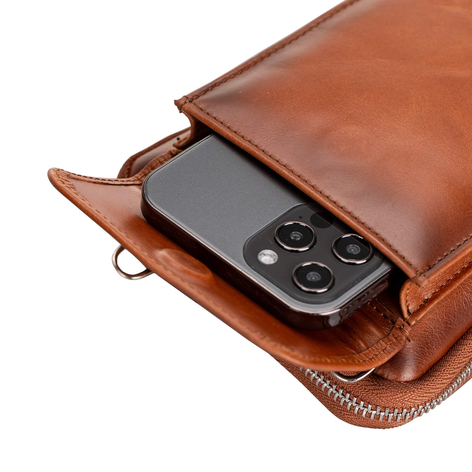 Leather Crossbody Phone Bag for Women Leather Strap / Interior Divider