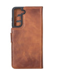 Luxury Brown Leather Samsung Galaxy S21 FE Detachable Wallet Case with Card Holder - Venito - 9