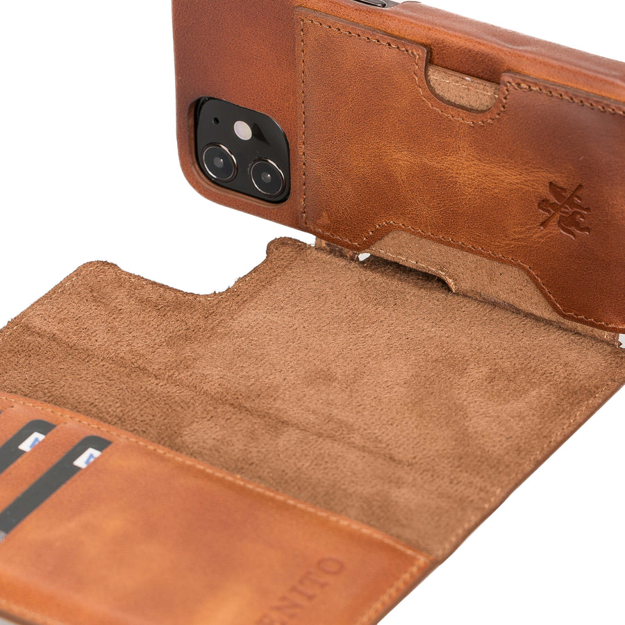 Luxury Brown Leather iPhone 12 Mini Detachable Wallet Case with Card Holder & MagSafe - Venito - 3