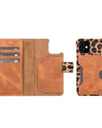 Luxury Leopard Leather iPhone 12 Mini Detachable Wallet Case with Card Holder & MagSafe - Venito - 1