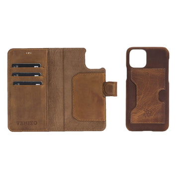 Luxury Brown Leather iPhone 11 Pro Detachable Wallet Case with Card Holder  - Venito - 1