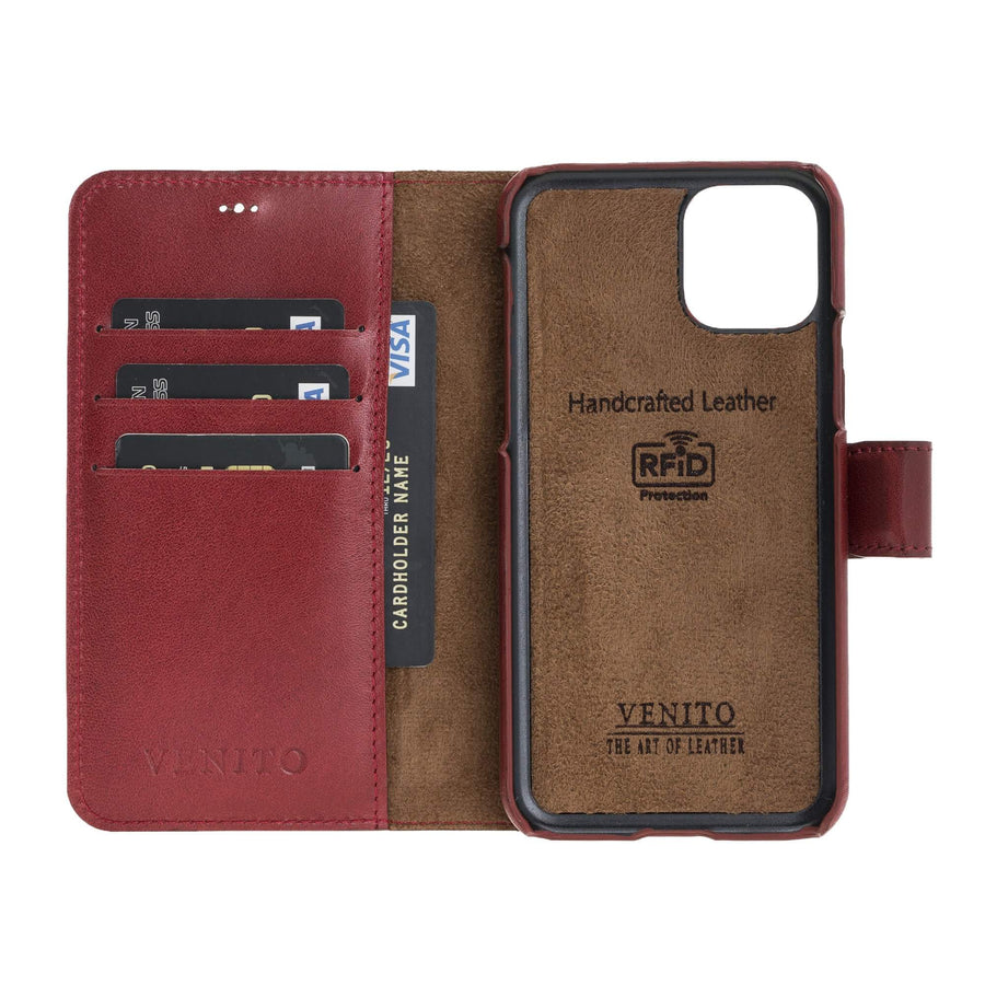 Luxury Red Leather iPhone 11 Pro Detachable Wallet Case with Card Holder - Venito - 3