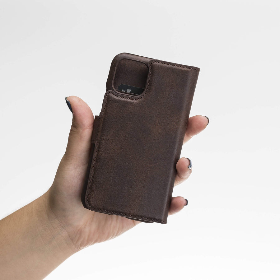 Luxury Dark Brown Leather iPhone 11 Pro Detachable Wallet Case with Card Holder - Venito - 9