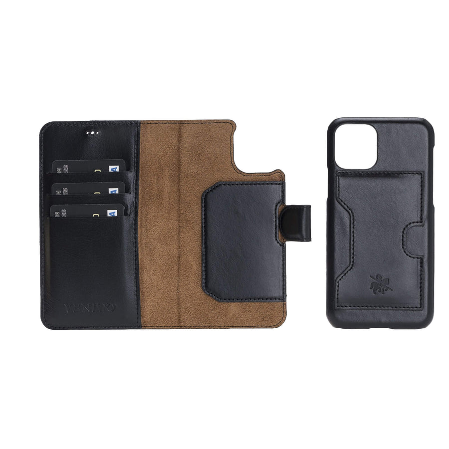 Luxury Black Leather iPhone 11 Pro Detachable Wallet Case with Card Holder - Venito - 1