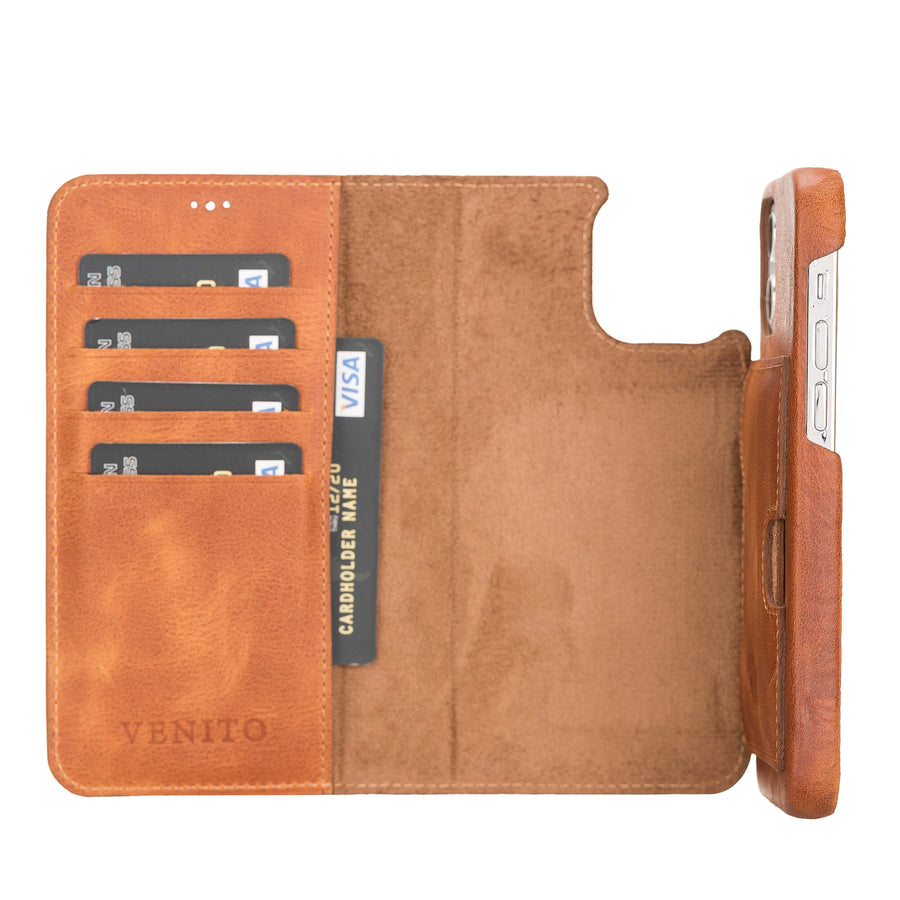 Luxury Brown Leather iPhone 12 Detachable Wallet Case with Card Holder & MagSafe - Venito - 2