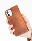 Luxury Brown Leather iPhone 12 Detachable Wallet Case with Card Holder & MagSafe - Venito - 7