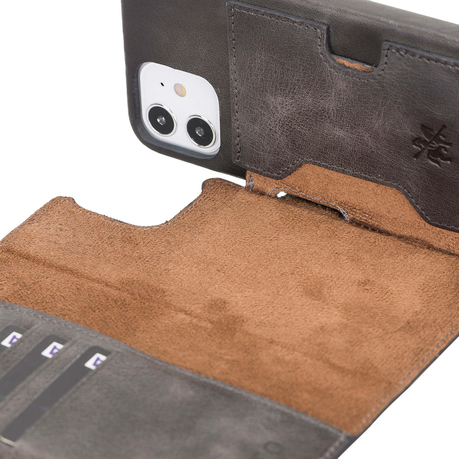 Luxury Gray Leather iPhone 12 Detachable Wallet Case with Card Holder & MagSafe - Venito - 3