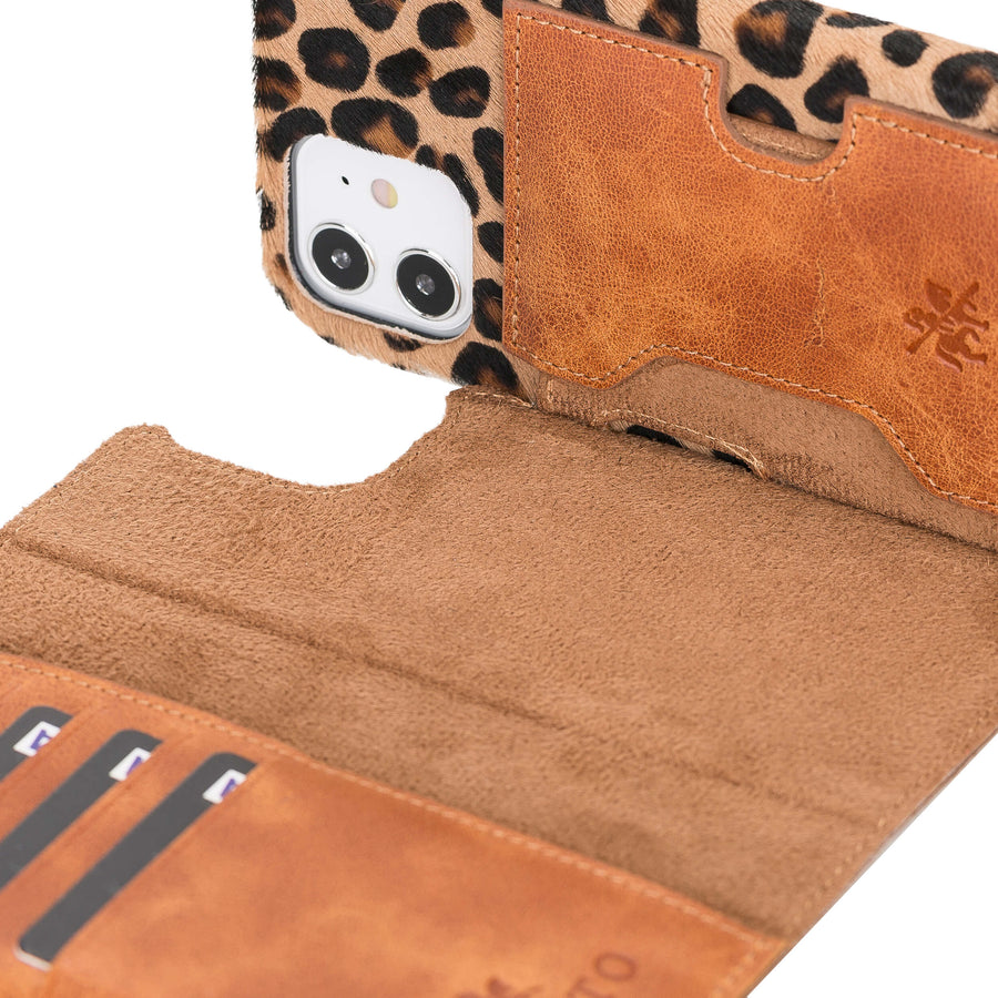 Luxury Leopard Leather iPhone 12 Detachable Wallet Case with Card Holder & MagSafe - Venito - 3