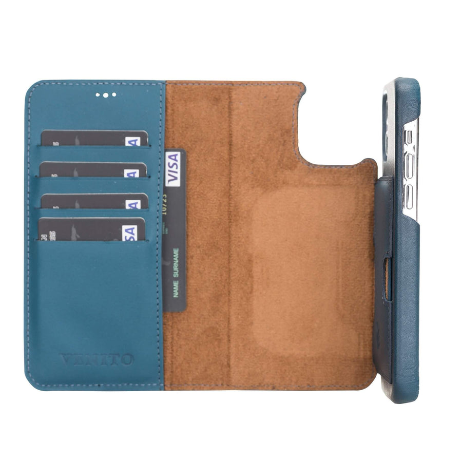 Luxury Pacific Blue Leather iPhone 12 Detachable Wallet Case with Card Holder & MagSafe - Venito - 3
