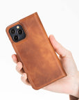 Luxury Brown Leather iPhone 12 Pro Detachable Wallet Case with Card Holder & MagSafe - Venito - 7