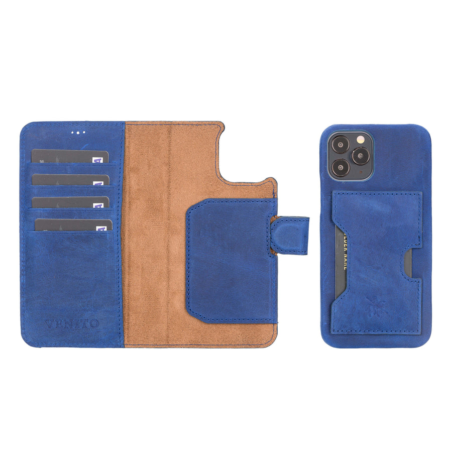 Luxury Blue Leather iPhone 12 Pro Detachable Wallet Case with Card Holder & MagSafe - Venito - 1
