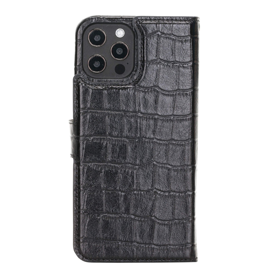 Luxury Black Crocodile Leather iPhone 12 Pro Detachable Wallet Case with Card Holder & MagSafe - Venito - 8