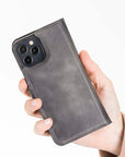 Luxury Gray Leather iPhone 12 Pro Detachable Wallet Case with Card Holder & MagSafe - Venito - 7