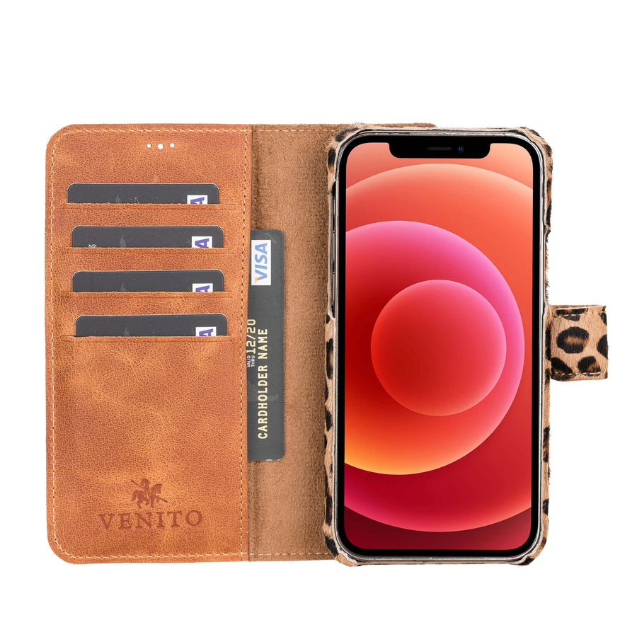 Luxury Leopard Leather iPhone 12 Pro Detachable Wallet Case with Card Holder & MagSafe - Venito - 2