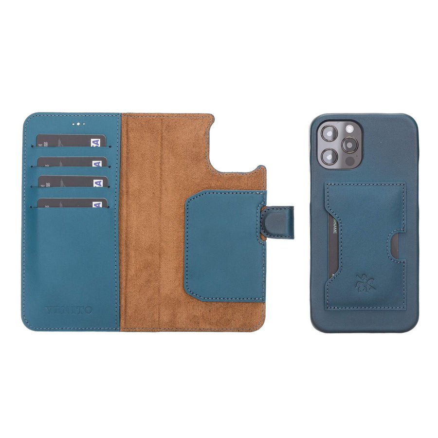 Luxury Pacific Blue Leather iPhone 12 Pro Detachable Wallet Case with Card Holder & MagSafe - Venito - 1