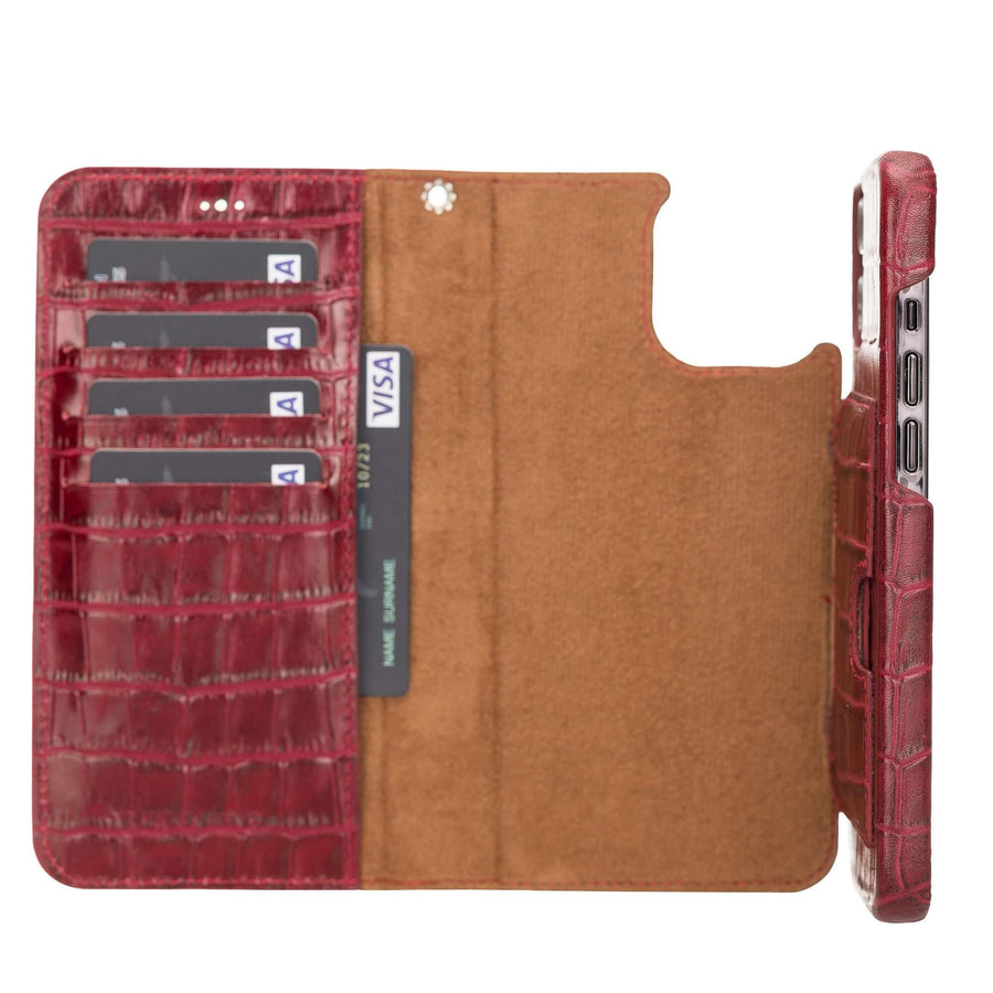 Luxury Red Crocodile Leather iPhone 12 Pro Detachable Wallet Case with Card Holder & MagSafe - Venito - 3