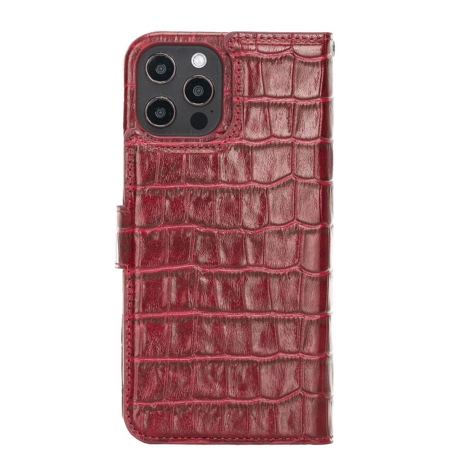 Luxury Red Crocodile Leather iPhone 12 Pro Detachable Wallet Case with Card Holder & MagSafe - Venito - 8