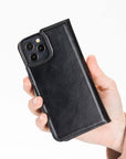 Luxury Black Leather iPhone 12 Pro Detachable Wallet Case with Card Holder & MagSafe - Venito - 7