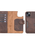 Florence Luxury Dark Brown Leather iPhone 13 Detachable Wallet Case with Card Holder & MagSafe - Venito - 1
