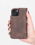 Florence Luxury Dark Brown Leather iPhone 13 Detachable Wallet Case with Card Holder & MagSafe - Venito - 9