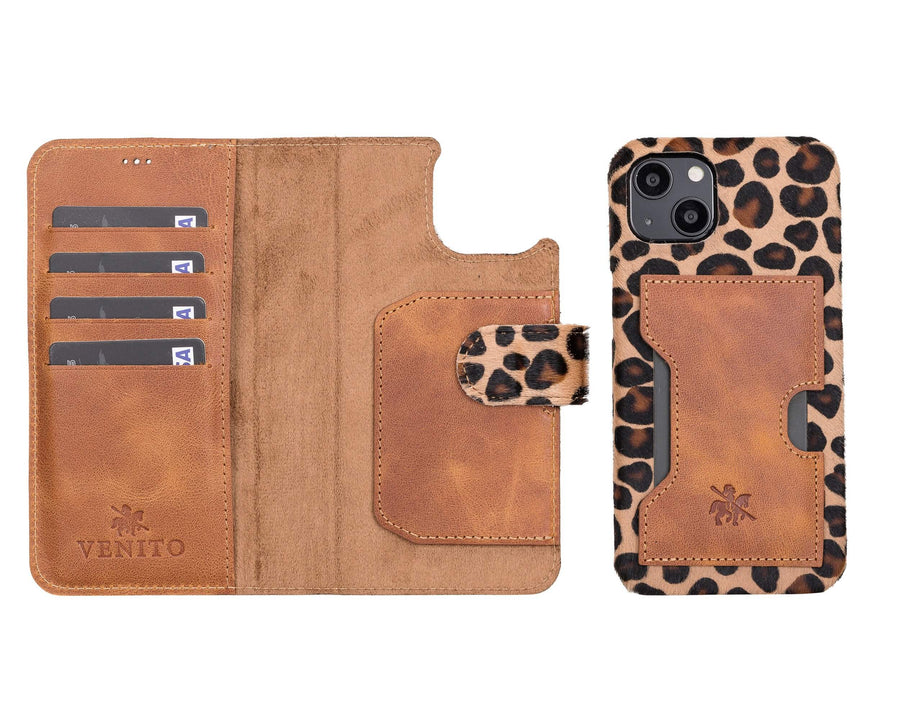 Florence Luxury Leopard Leather iPhone 13 Detachable Wallet Case with Card Holder & MagSafe - Venito - 1