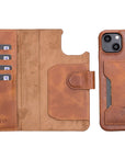 Florence Luxury Brown Leather iPhone 13 Mini Detachable Wallet Case with Card Holder & MagSafe - Venito - 1